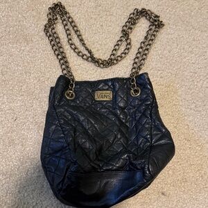 Vans Black Quilted Shoulder Bag with Chain Straps